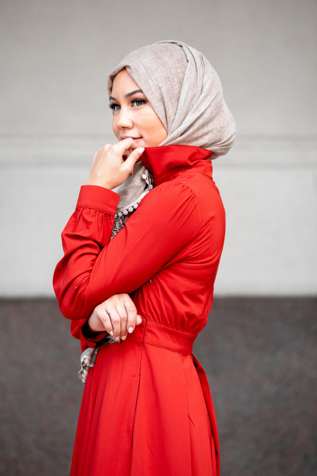 Red Scarlett Lattice Abaya Maxi Dress with hijab and zipper closure for elegant style