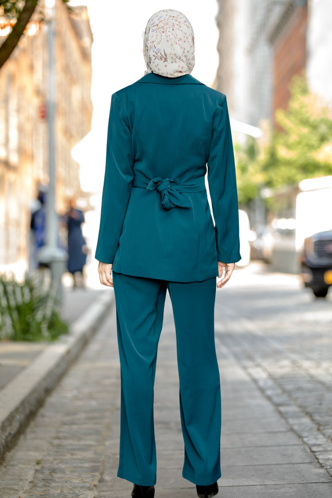 Teal pantsuit with headscarf from the Teal Jacket and Pants Suit Set-CLEARANCE collection