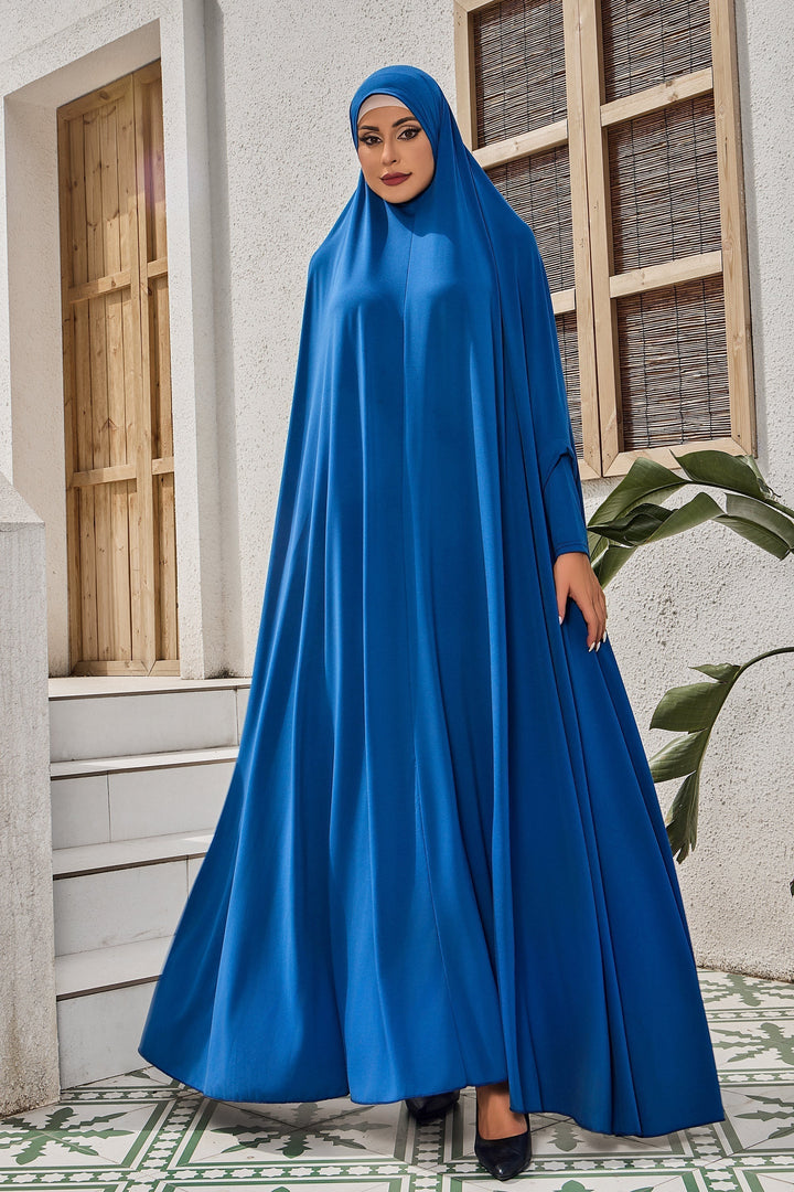 Blue modest maxi dress with head covering for Teal One Piece Salah Prayer Outfit