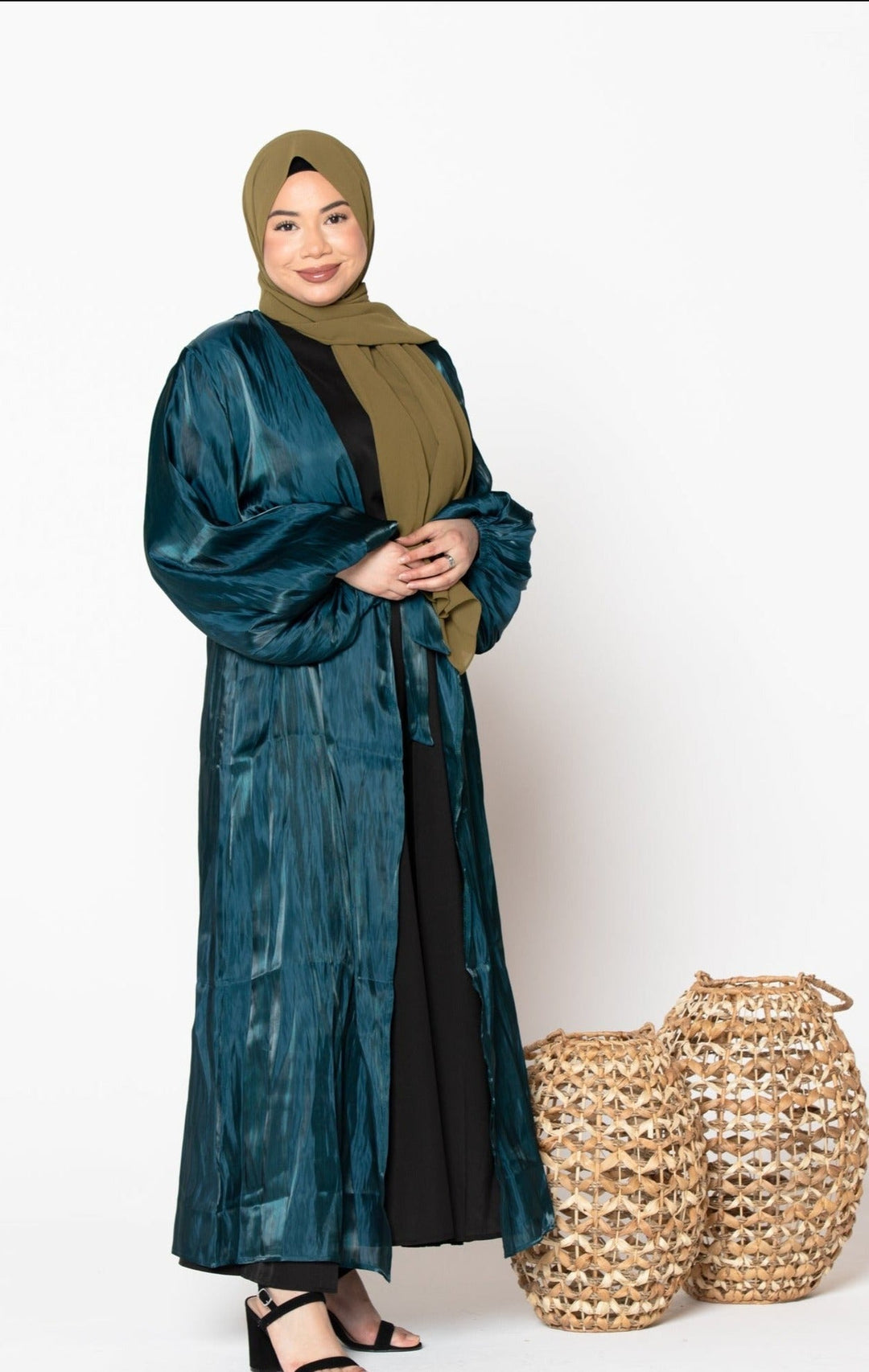 Teal Organza Open Abaya