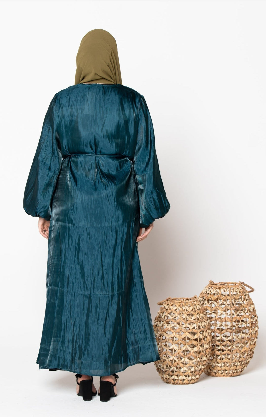 Teal Organza Open Abaya