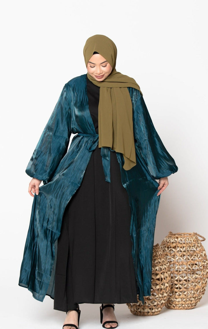 Teal Organza Open Abaya