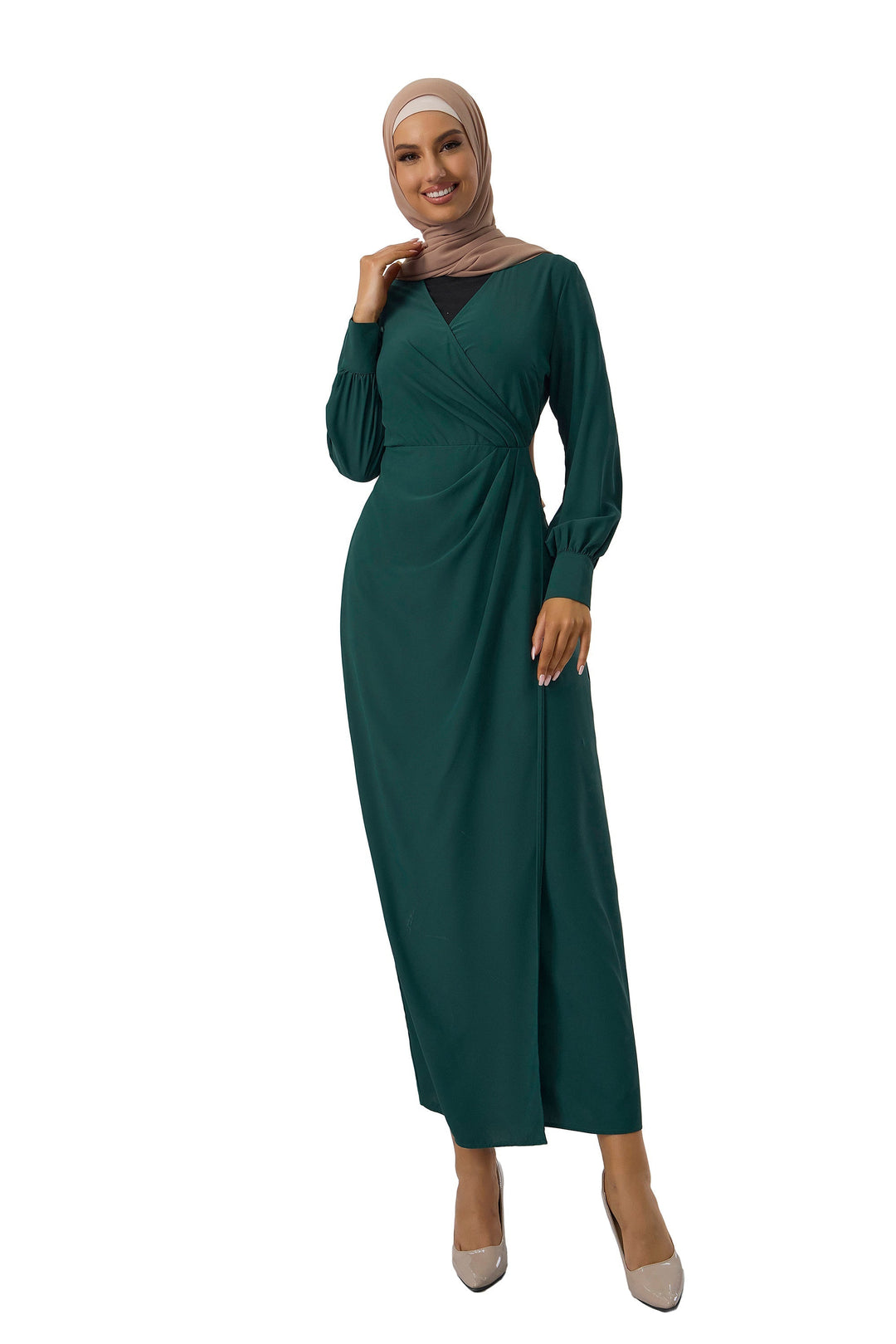 Emerald green Teal Wrap Maxi Dress featuring a stylish criss cross neckline