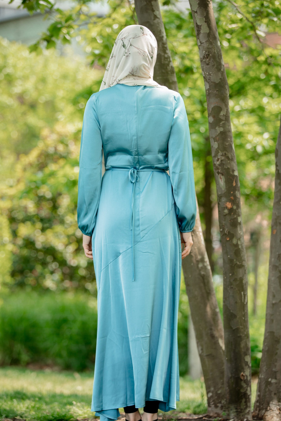 Topaz Blue Asymmetrical Satin Maxi Dress-CLEARANCE