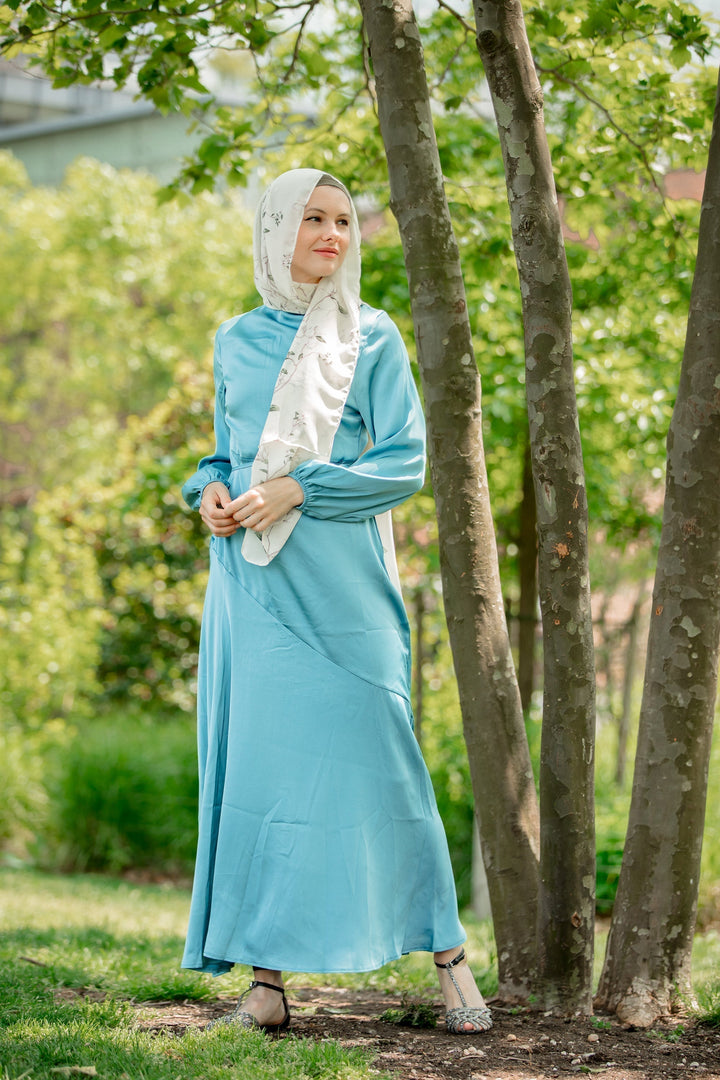 Topaz Blue Asymmetrical Satin Maxi Dress-CLEARANCE