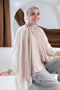 Beige Damask Printed Chiffon Hijab
