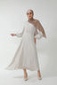 Beige Metallic Pinstripe Long Sleeve Maxi Dress-CLEARANCE