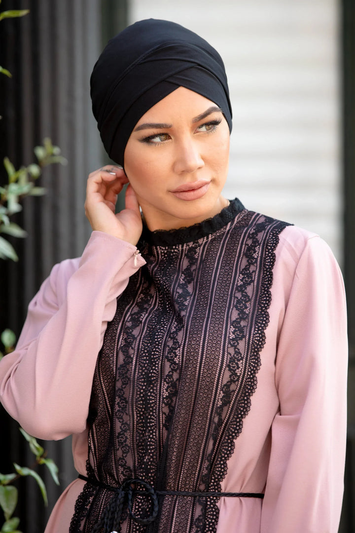 Black Criss-Cross Cap Hijab UnderScarf