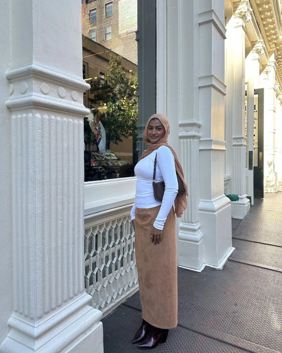 Camel Suede Pencil Maxi Skirt-CLEARANCE