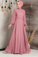 Chiffon Long Sleeve Gown - Dusty Pink / Small