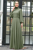 Chiffon Long Sleeve Gown - Moss Green / Small