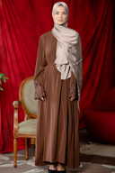 Brown Coffee Lace Sleeve Zipper Abaya Dress with Hijab