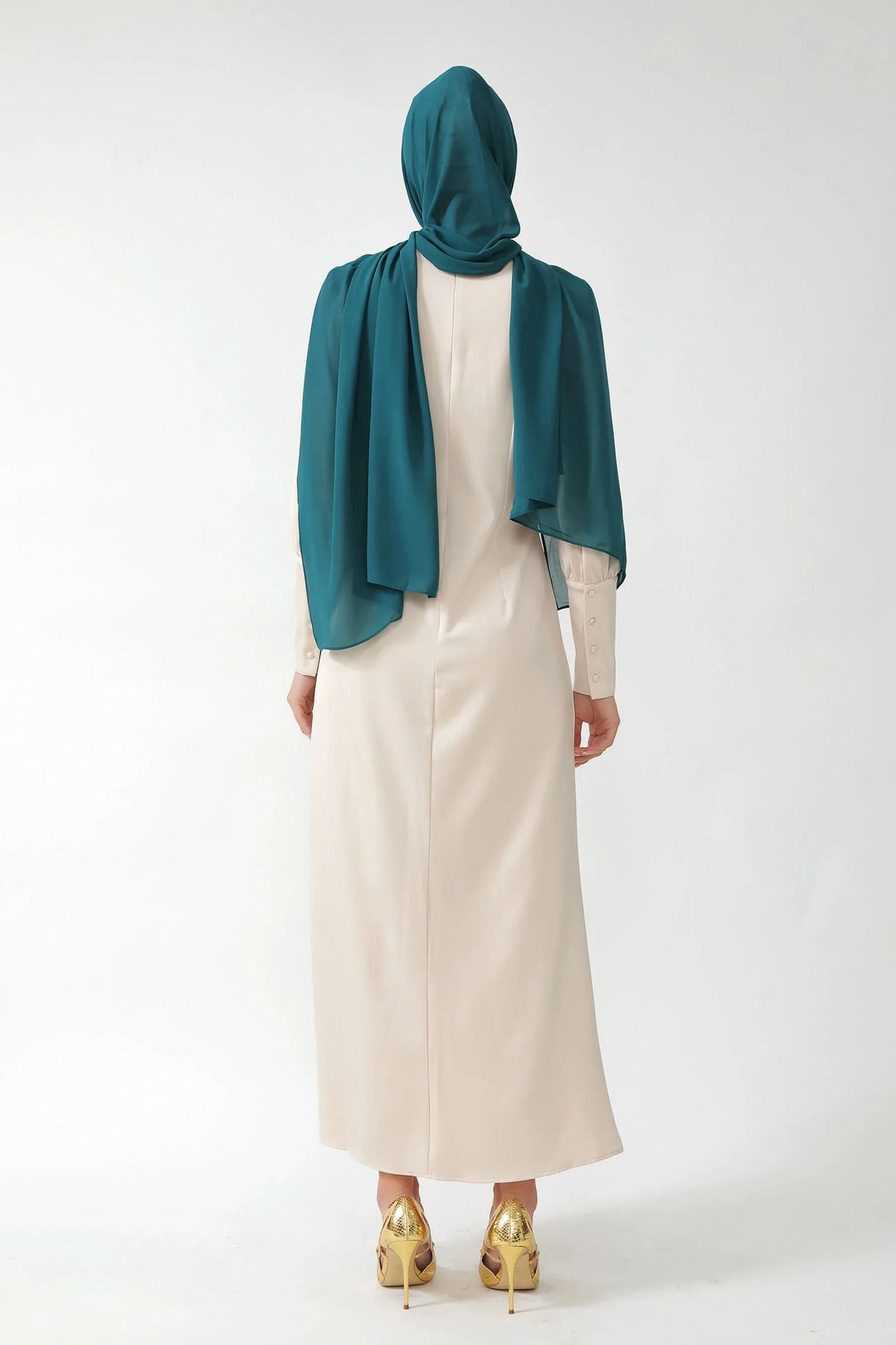 Cream Satin Long Sleeve Maxi Dress