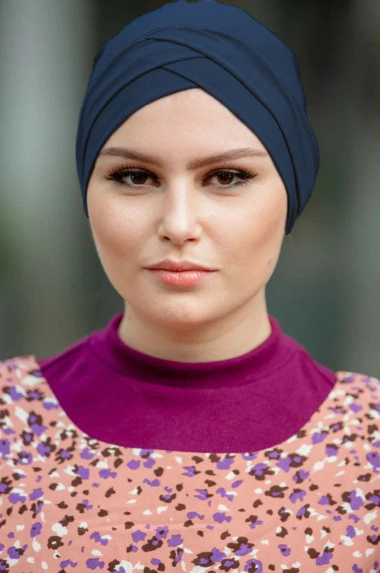 Criss-Cross Tube Hijab UnderScarf (More Colors Available) - Navy