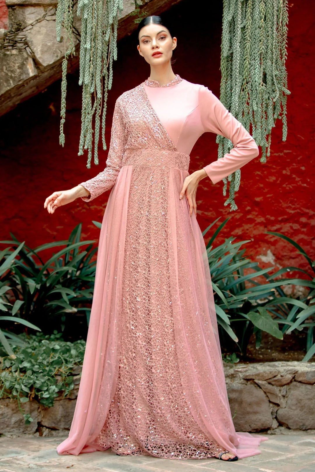 Hayati Lace With Chiffon Overlay Gown Hayati Lace With Chiffon Overlay Gown