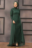 Lace With Attached Chiffon Attached Skirt Gown - Green / Small