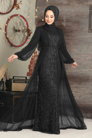 Lace With Chiffon Overlay Gown - Black / Small