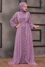 Lace With Chiffon Overlay Gown - Lavender / Small
