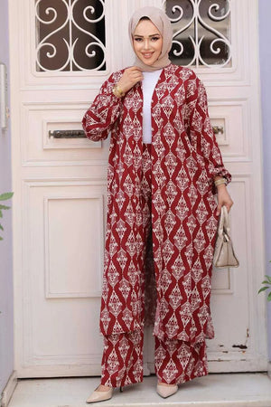 Maroon Damask Cardigan and Pants Set One Size S XL
