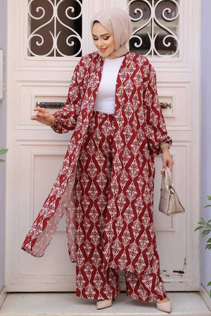 Maroon Damask Cardigan and Pants Set One Size S XL