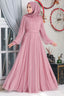 Mesh Pearl Long Sleeve Gown (More Colors) - Small / Pink