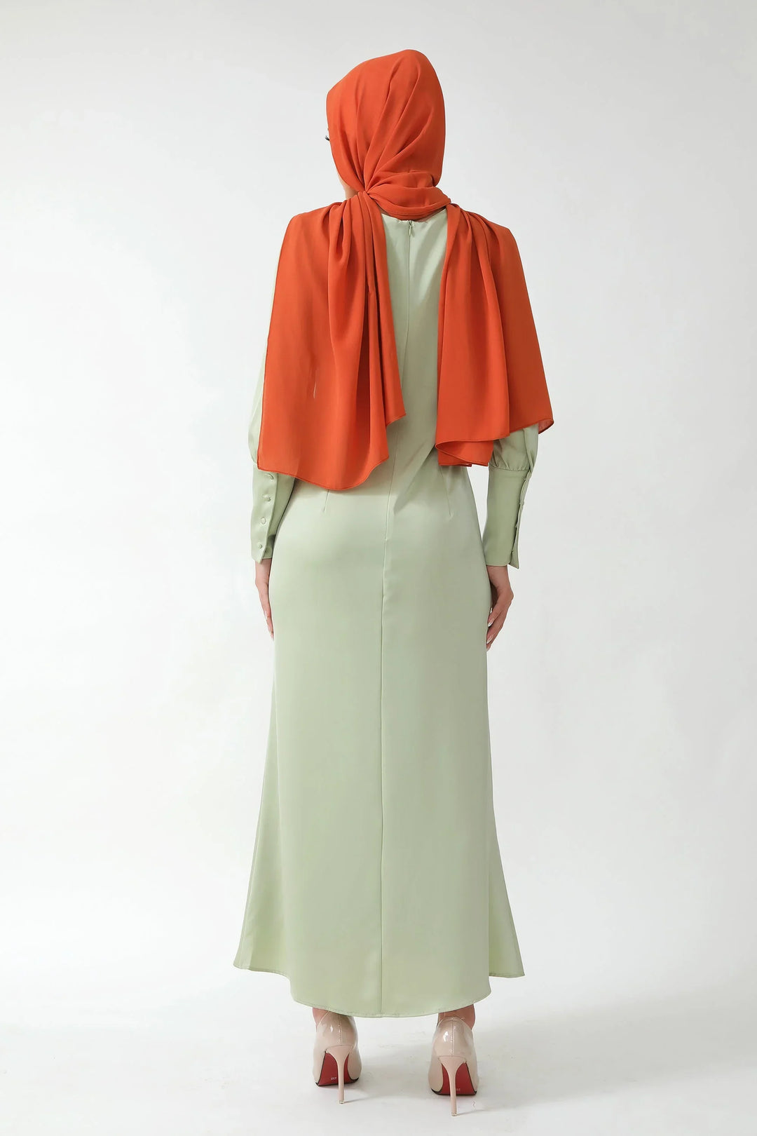 Pistachio Satin Long Sleeve Maxi Dress-CLEARANCE