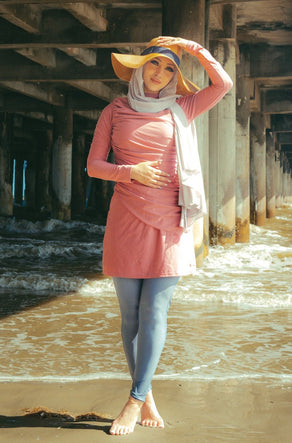 Ruched 3-piece modest swimsuit outfit on clearance