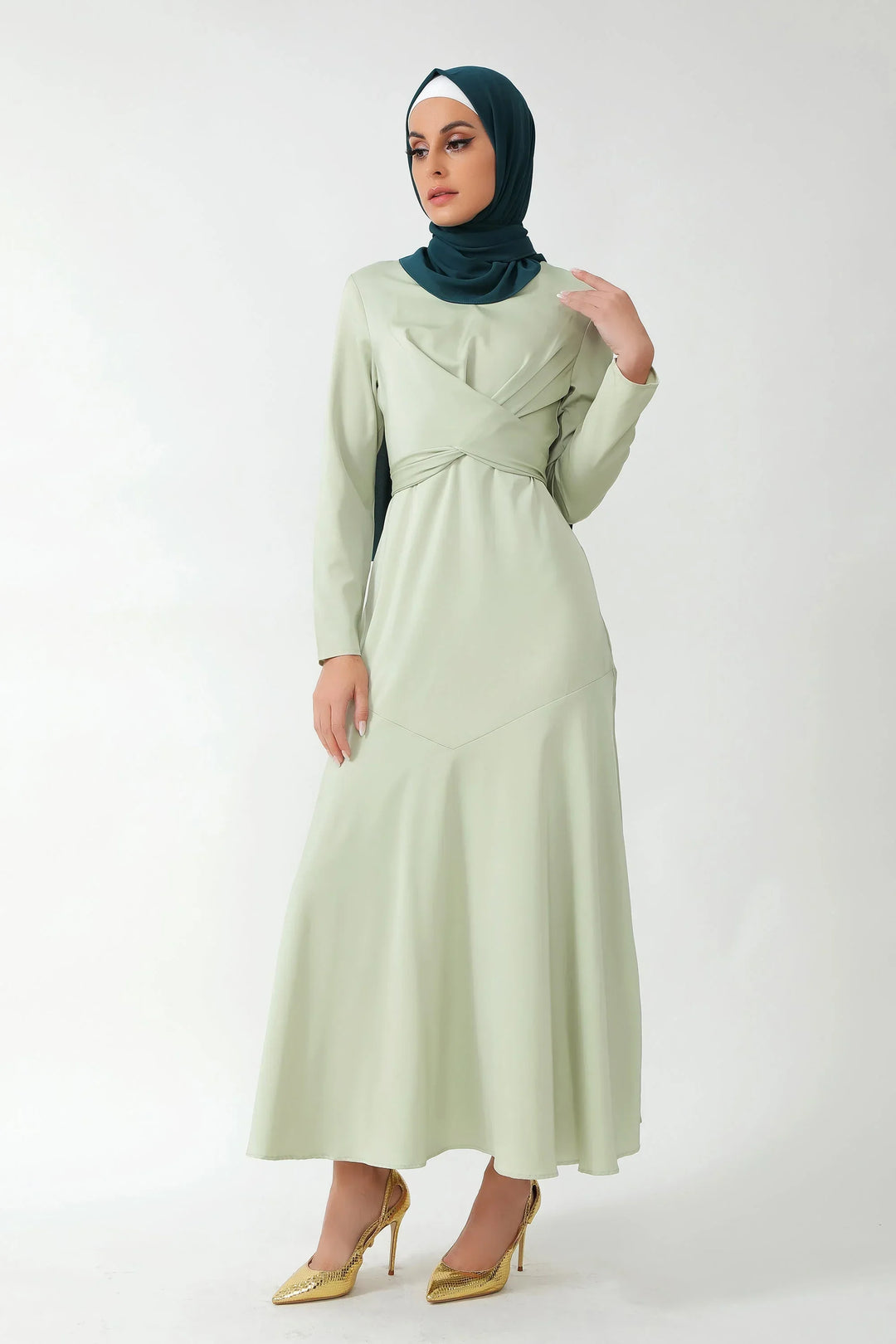 Sage Green Criss Cross Satin Maxi Dress Medium Sage Green Criss Cross Satin Maxi Dress Medium