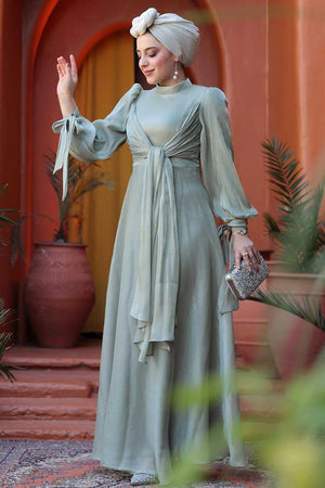 Sage Organza Criss Cross Gown