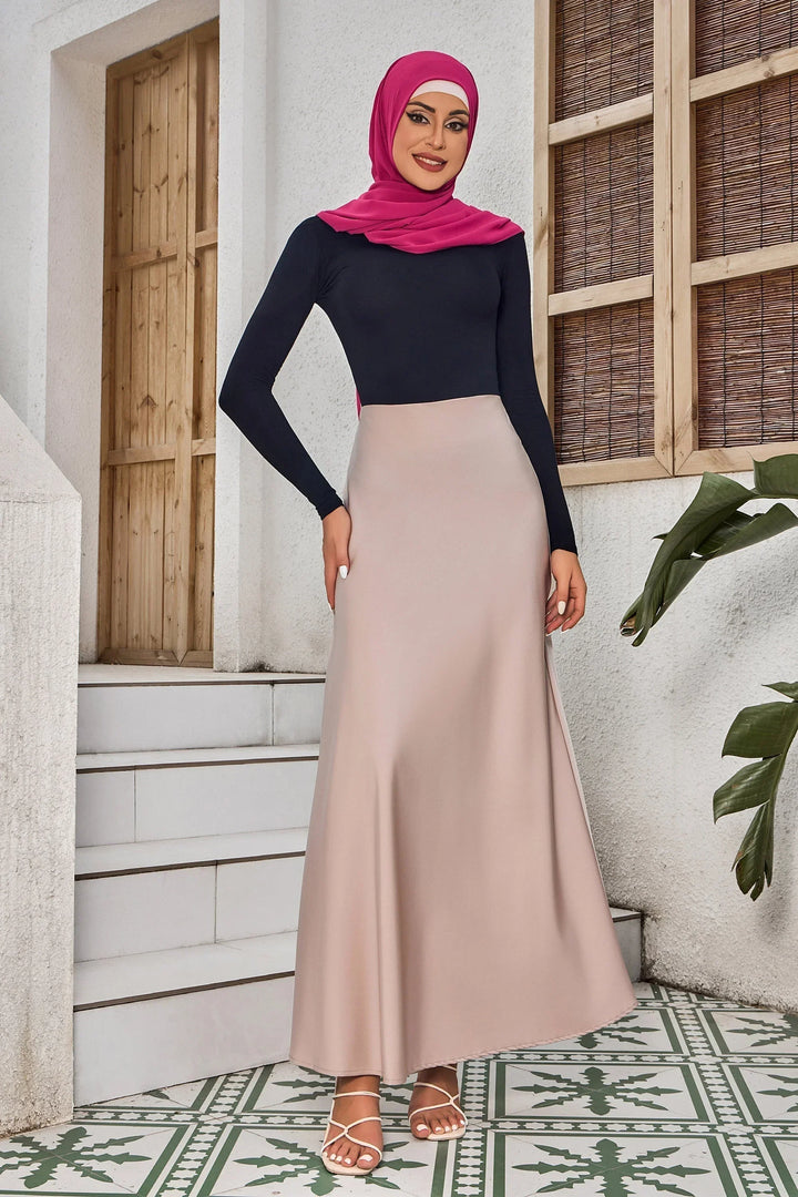Taupe Satin Maxi Skirt-CLEARANCE