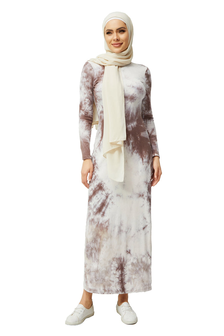 Urban Modesty - Almond Tye Dye Ribbed Maxi Dress