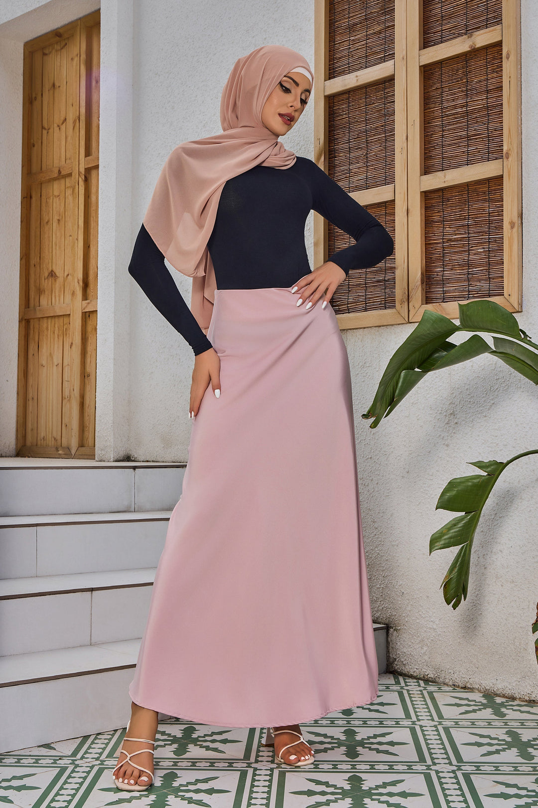 Urban Modesty - Baby Pink Satin Maxi Skirt