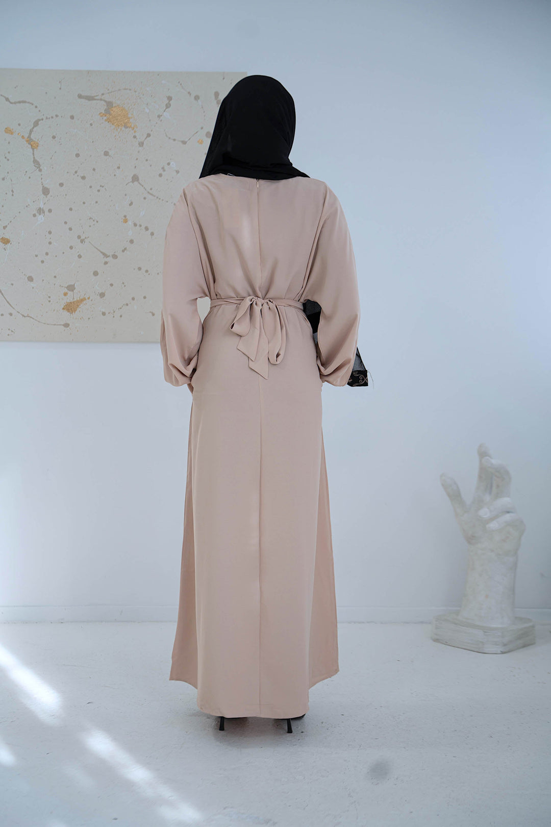 Urban Modesty - Beige Elastic Cuffed Sleeves Abaya-CLEARANCE
