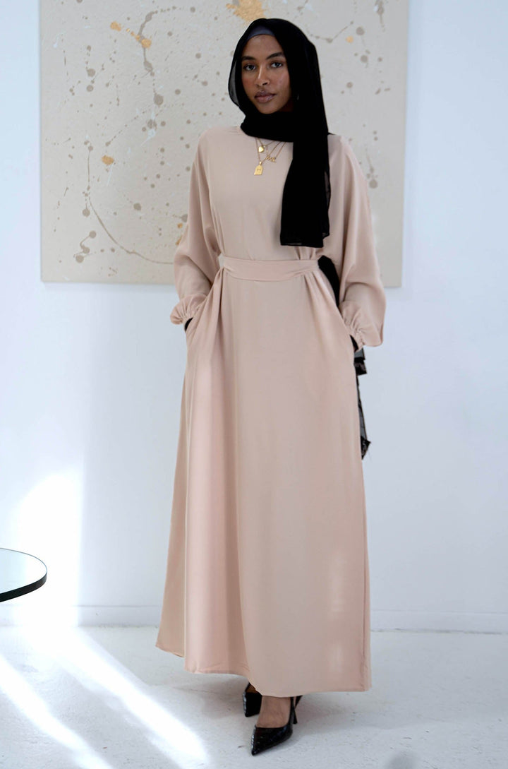 Urban Modesty - Beige Elastic Cuffed Sleeves Abaya-CLEARANCE