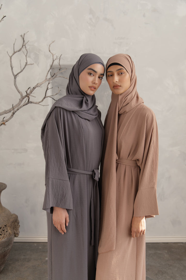 Urban Modesty - Beige Four Piece Open Abaya Set