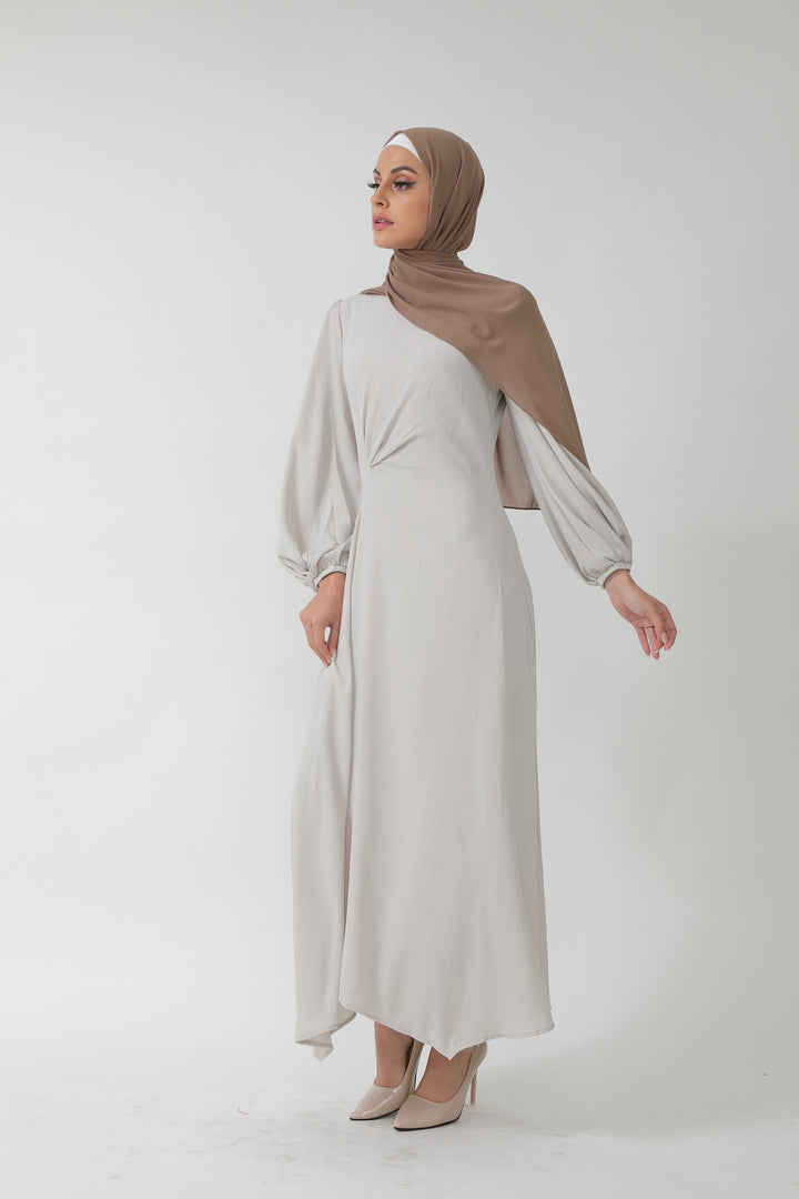 Beige Metallic Pinstripe Long Sleeve Maxi Dress-CLEARANCE