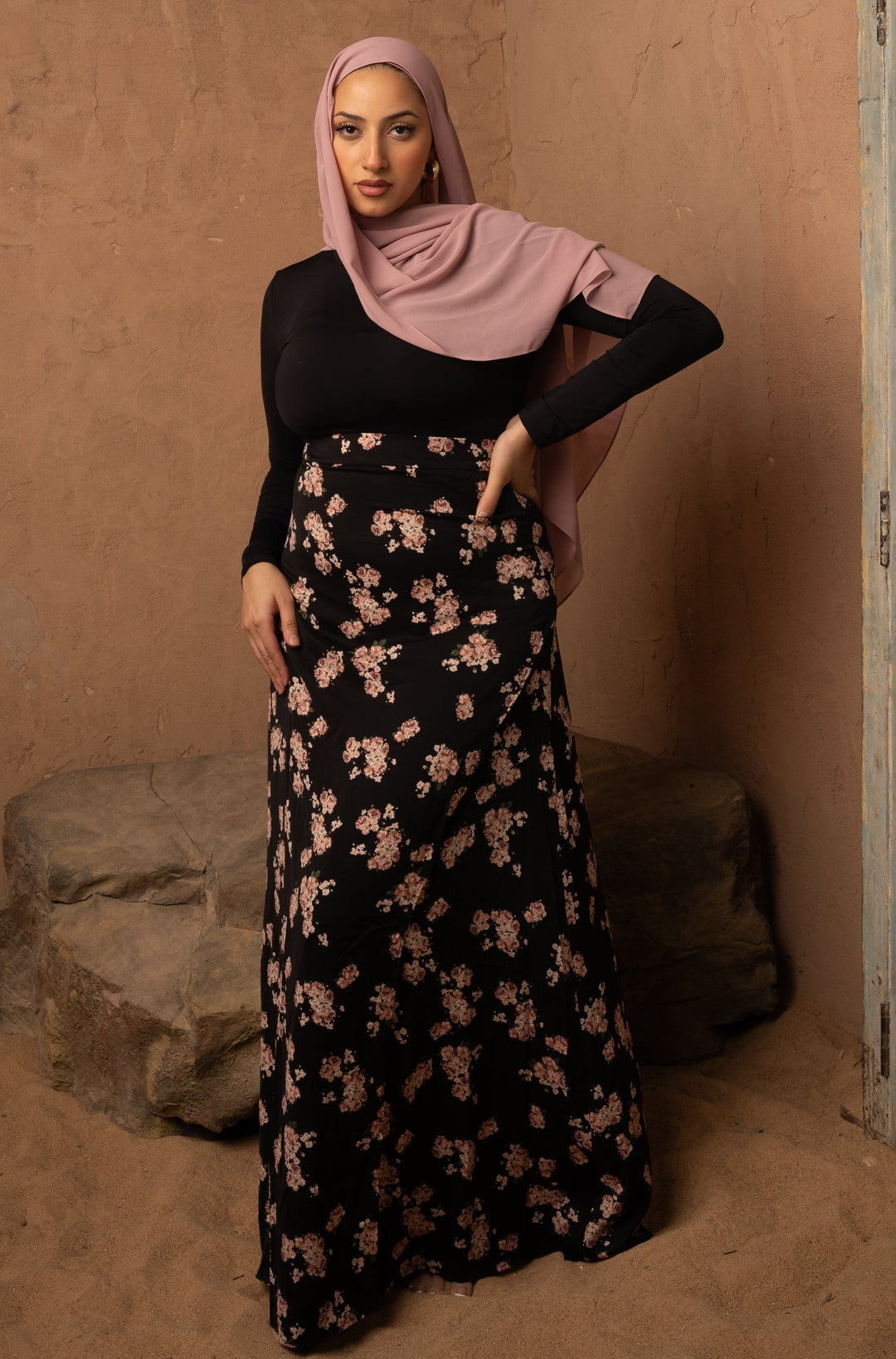 Urban Modesty - Black and Pink Maxi Skirt-CLEARANCE