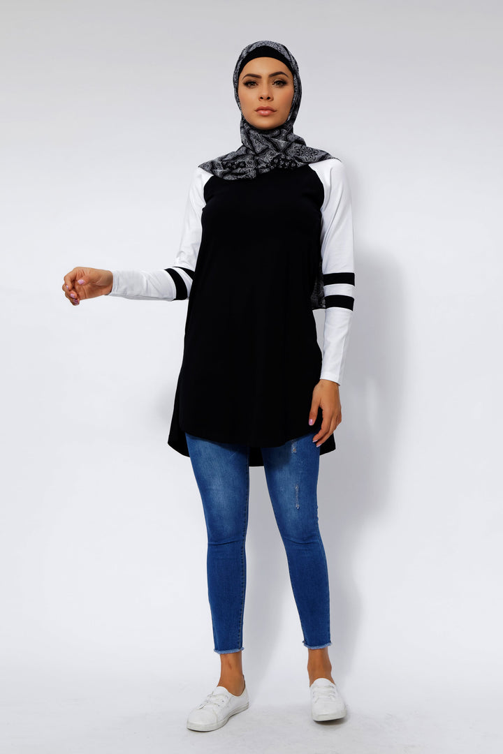 Urban Modesty - Black Basic Long Sleeve Cotton Tunic-CLEARANCE