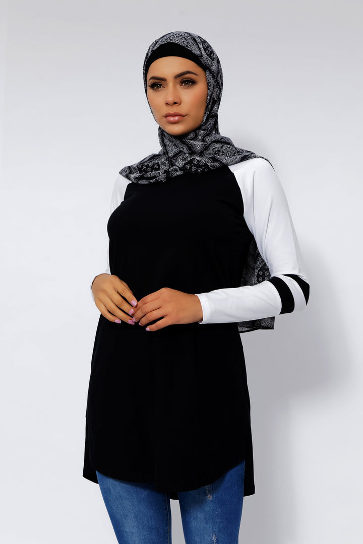 Urban Modesty - Black Basic Long Sleeve Cotton Tunic-CLEARANCE