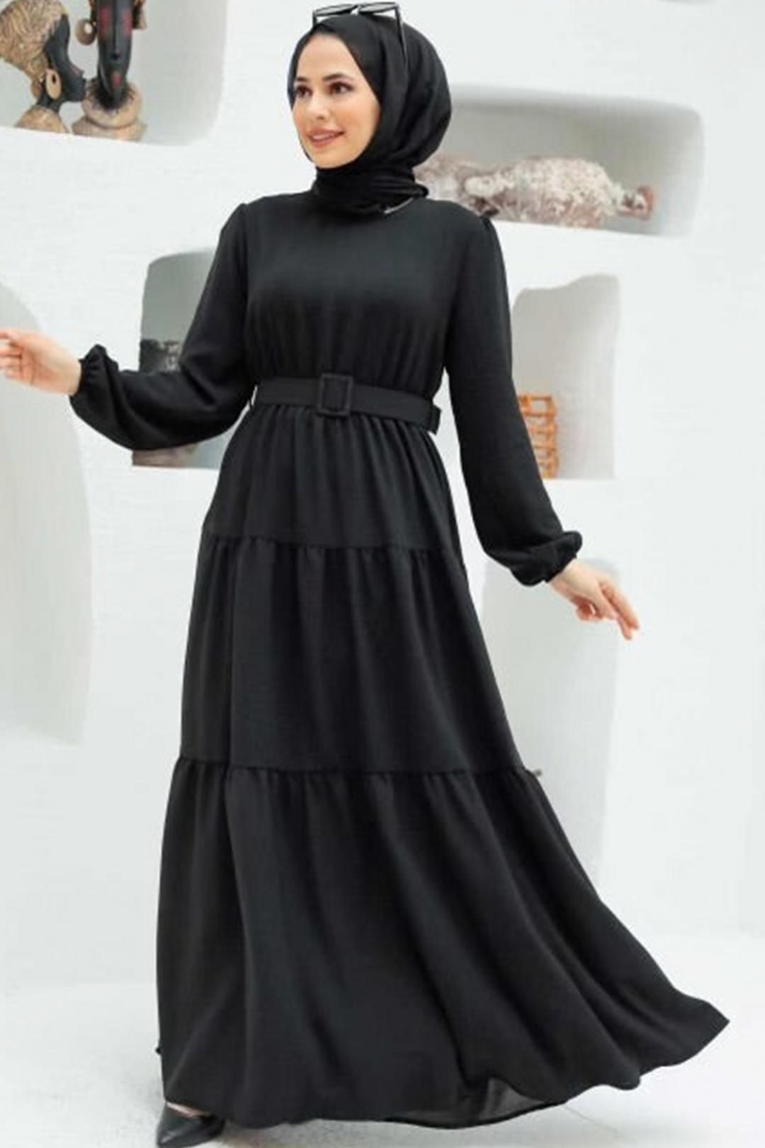 Black Belted Tiered Maxi Dress