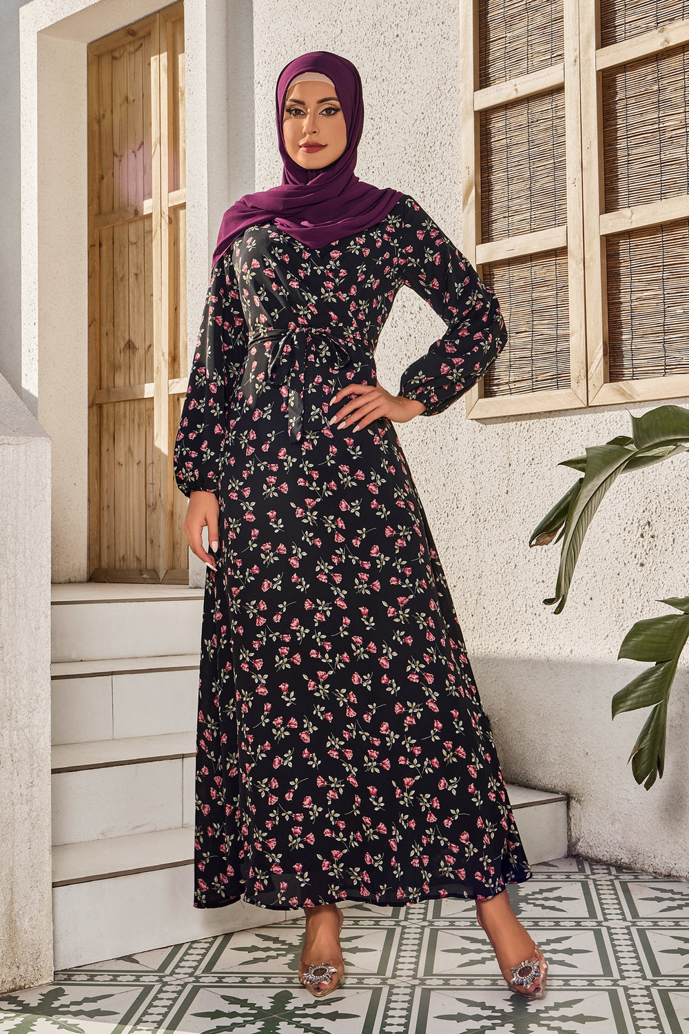 Urban Modesty - Black Bloom Floral Maxi Dress