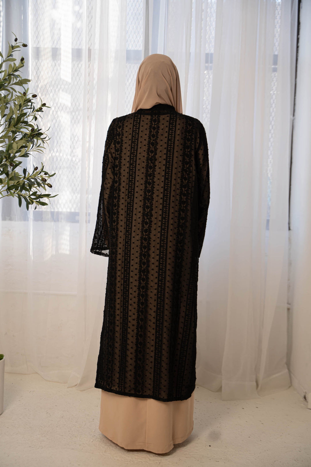 Urban Modesty - Black Boho Lace Embroidered Sheer Midi Cardigan