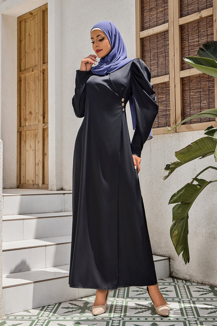 Urban Modesty - Black Criss Cross Puff Sleeve Maxi Dress