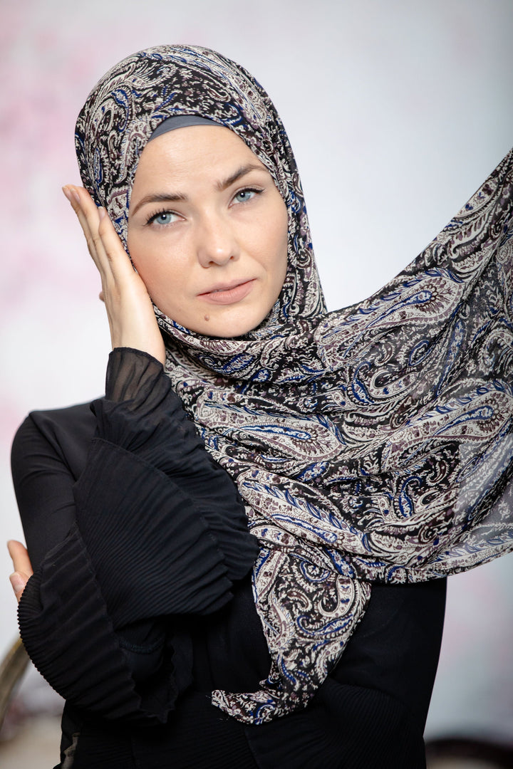Urban Modesty - Black Damask Print Chiffon Hijab