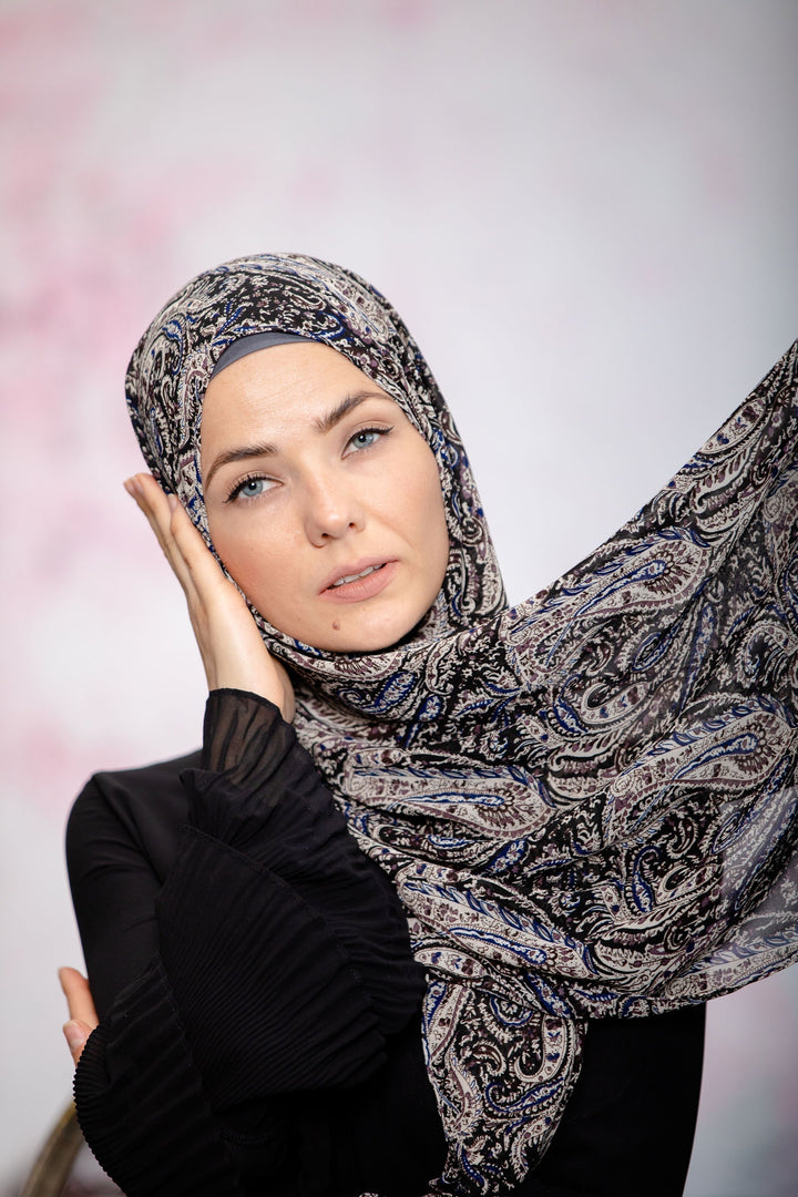 Urban Modesty - Black Damask Print Chiffon Hijab