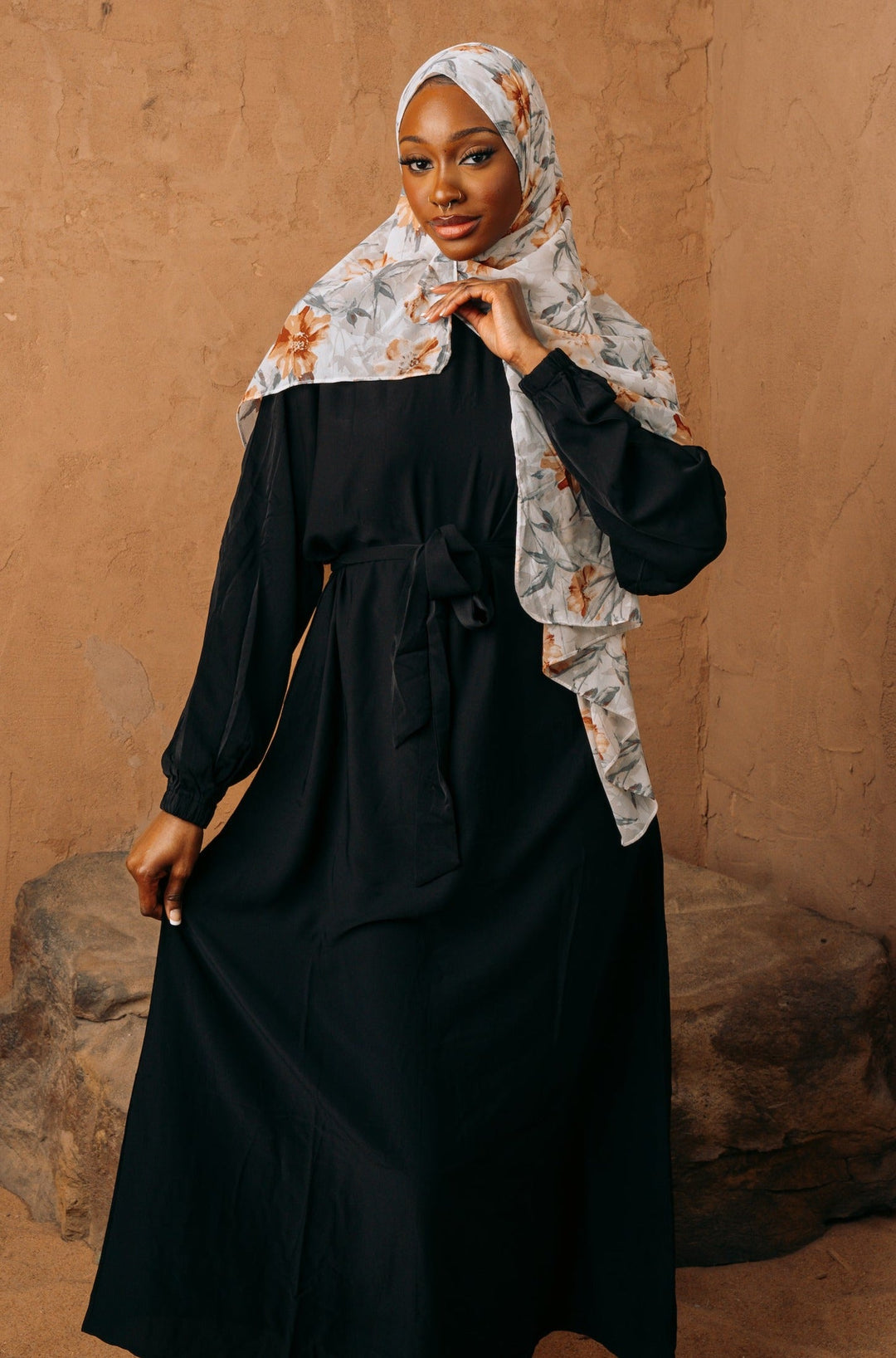 Urban Modesty - Black Elastic Cuffed Sleeves Abaya
