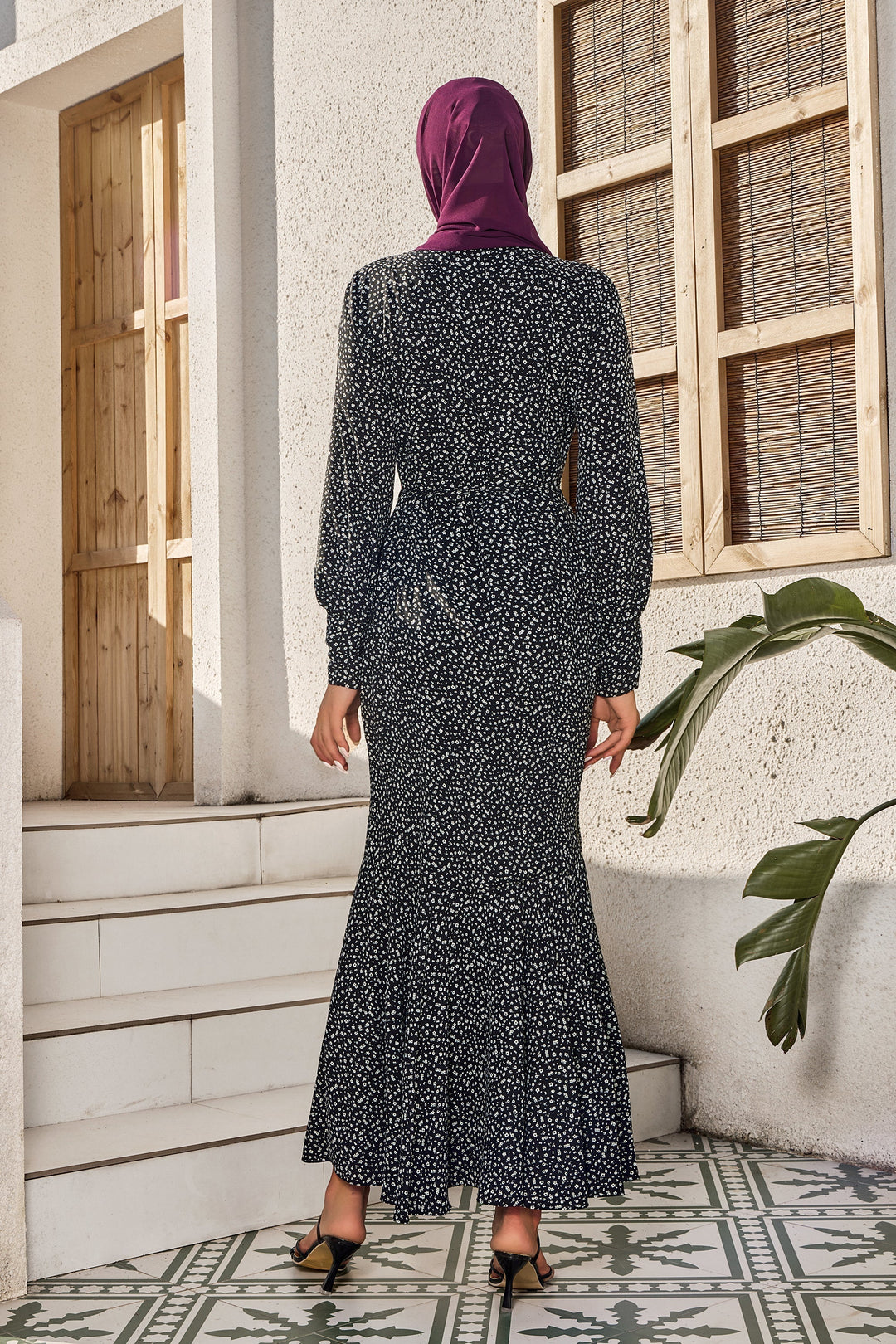 Urban Modesty - Black Dotted Cuff Wrap Maxi Dress
