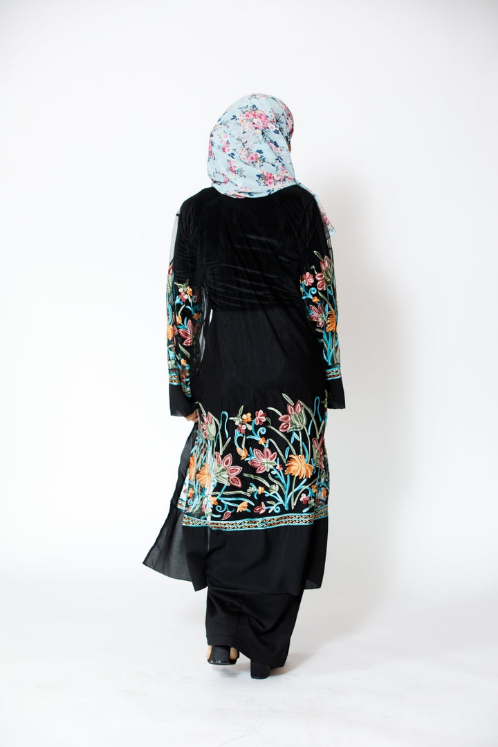Urban Modesty - Black Floral Embroidered Sheer Midi Cardigan