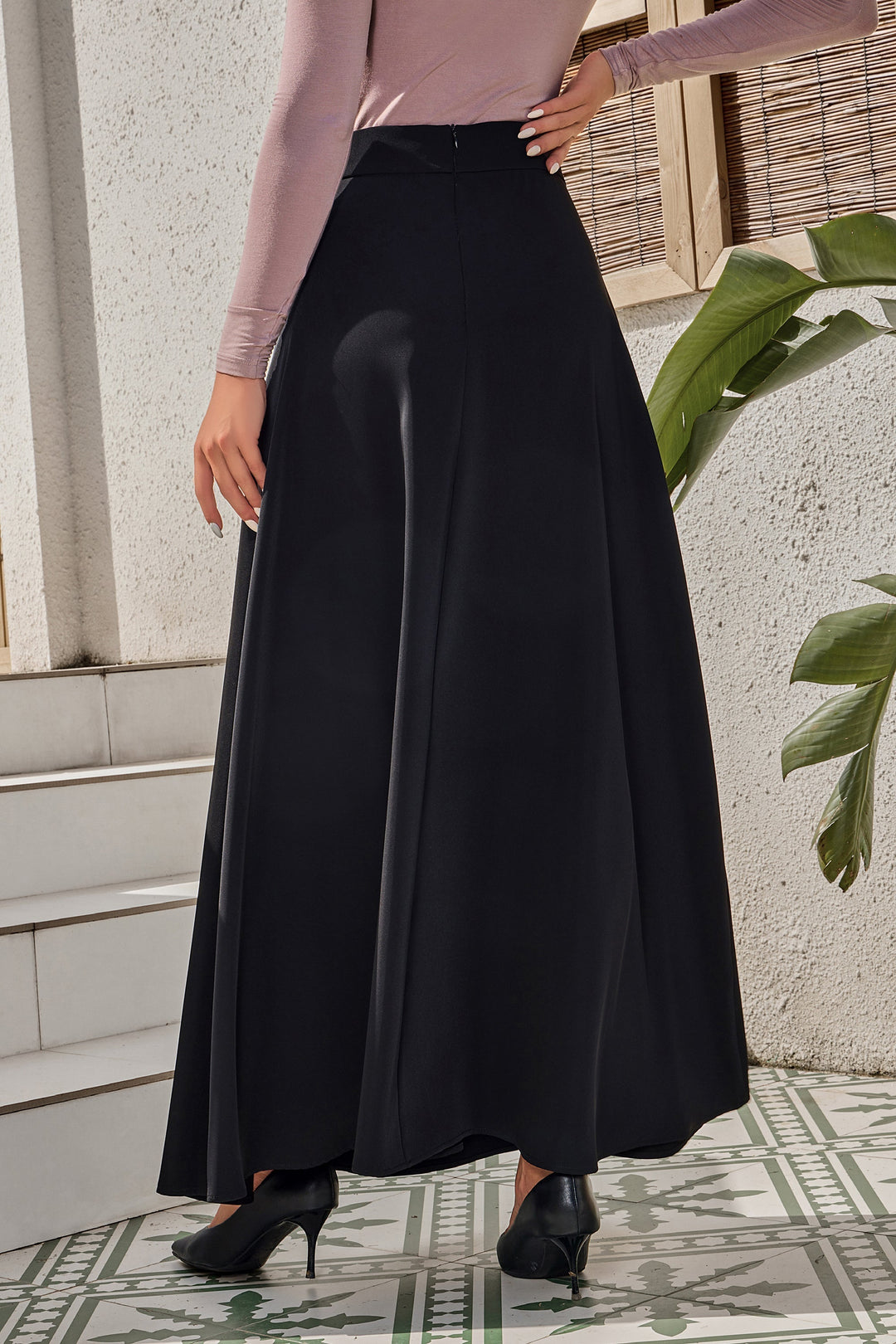 Urban Modesty - Black Flowy Tie-Belt Maxi Skirt