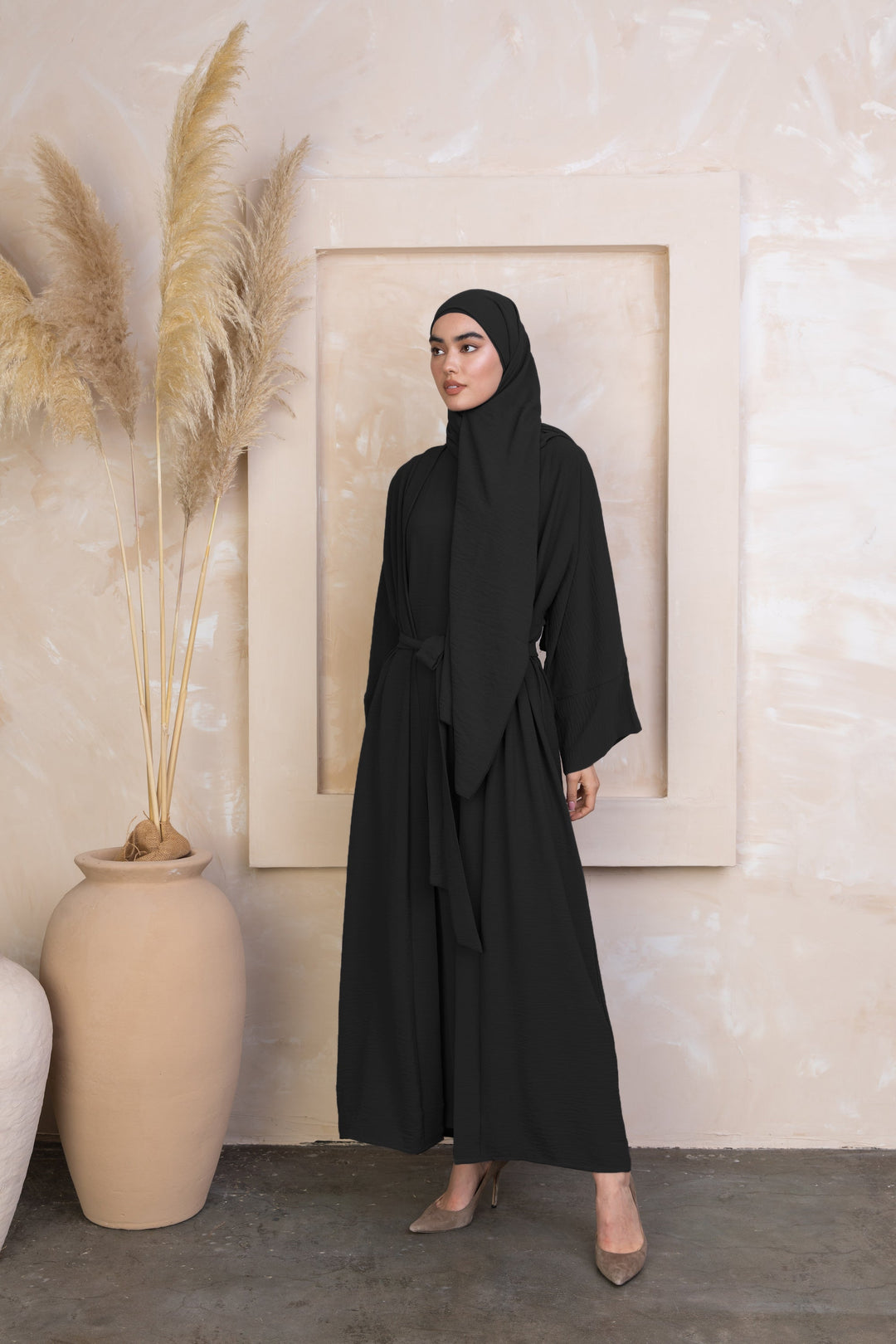Urban Modesty - Black Four Piece Open Abaya Set